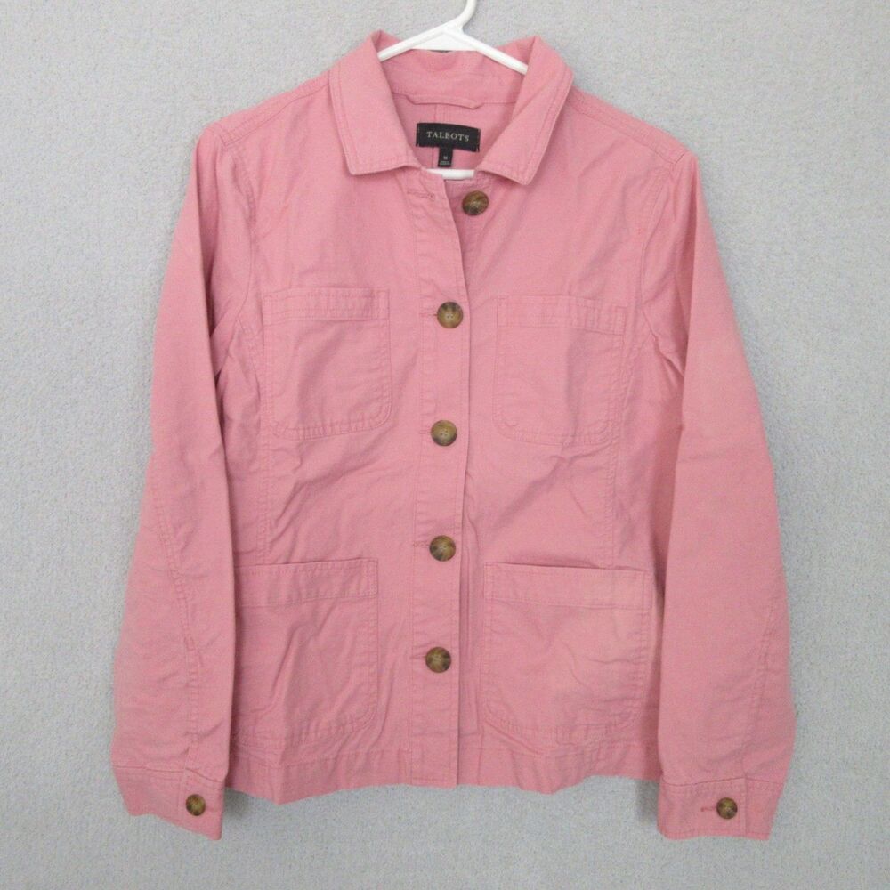 Talbots Women's Pink Utility Jacket Size M Button Front Long Sleeve Pockets